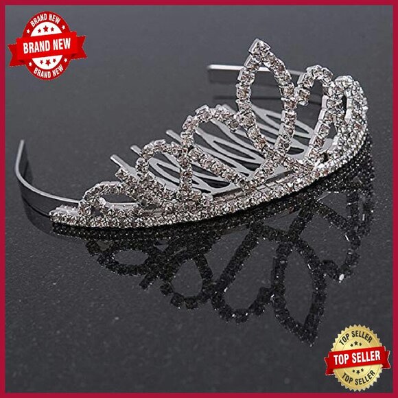 Silver Crystal Mini Tiara Hair Comb 85mm Bridal Prom Party